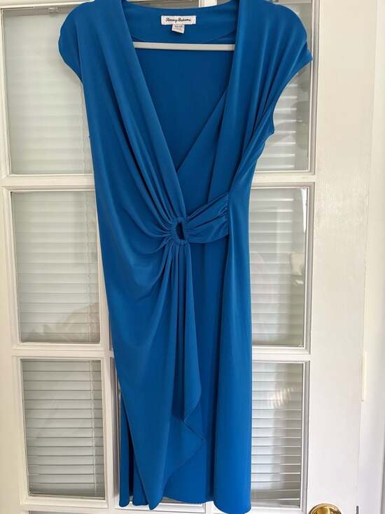 Tommy Bahama Dresses & Skirts - Tommy Bahama Blue Sleeveless V-Neck O-Ring Twist Front Sheath Dress